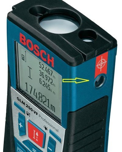 лазерный дальномер bosch glm 250 вид оптического визира на корпусе