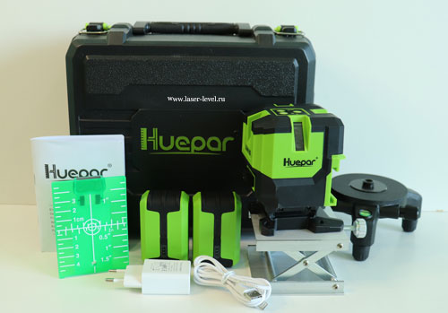 Комплект поставки лазерного уровня Huepar LS41G в пластиковом кейсе.