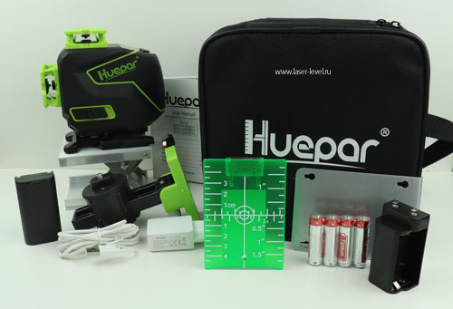 Комплект поставки лазерного уровня Huepar S04CG-L.