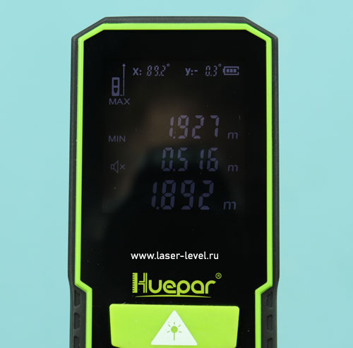 Экран лазерного дальномера Huepar S60 с функцией min/max.