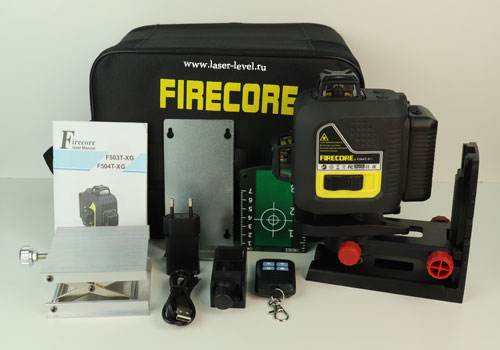 Комплект поставки лазерного уровня Firecore F504T-XG.